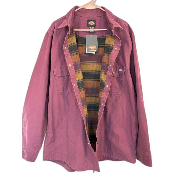 Dickies Flannel Lined Duck Shirt Jacket Dual Chest Pockets Snap Button 2XL - Picture 4 of 14